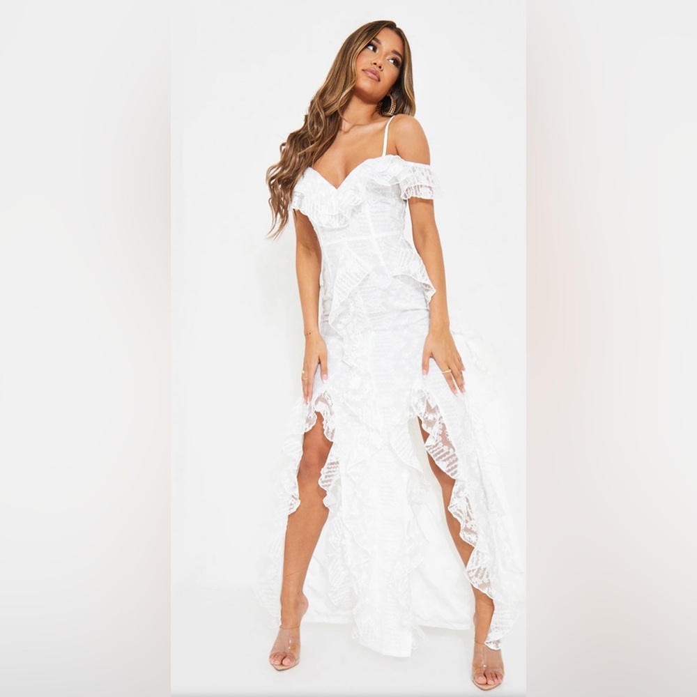 PrettyLittleThing Off-Shoulder White Maxi Dress